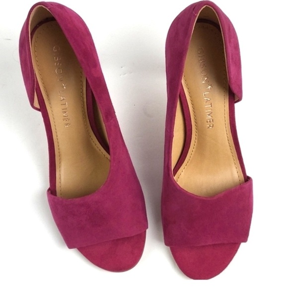 Gibson Latimer Viollette Raspberry Suede Leather Slip-on Open Toe Cutout Pump - Picture 7 of 9